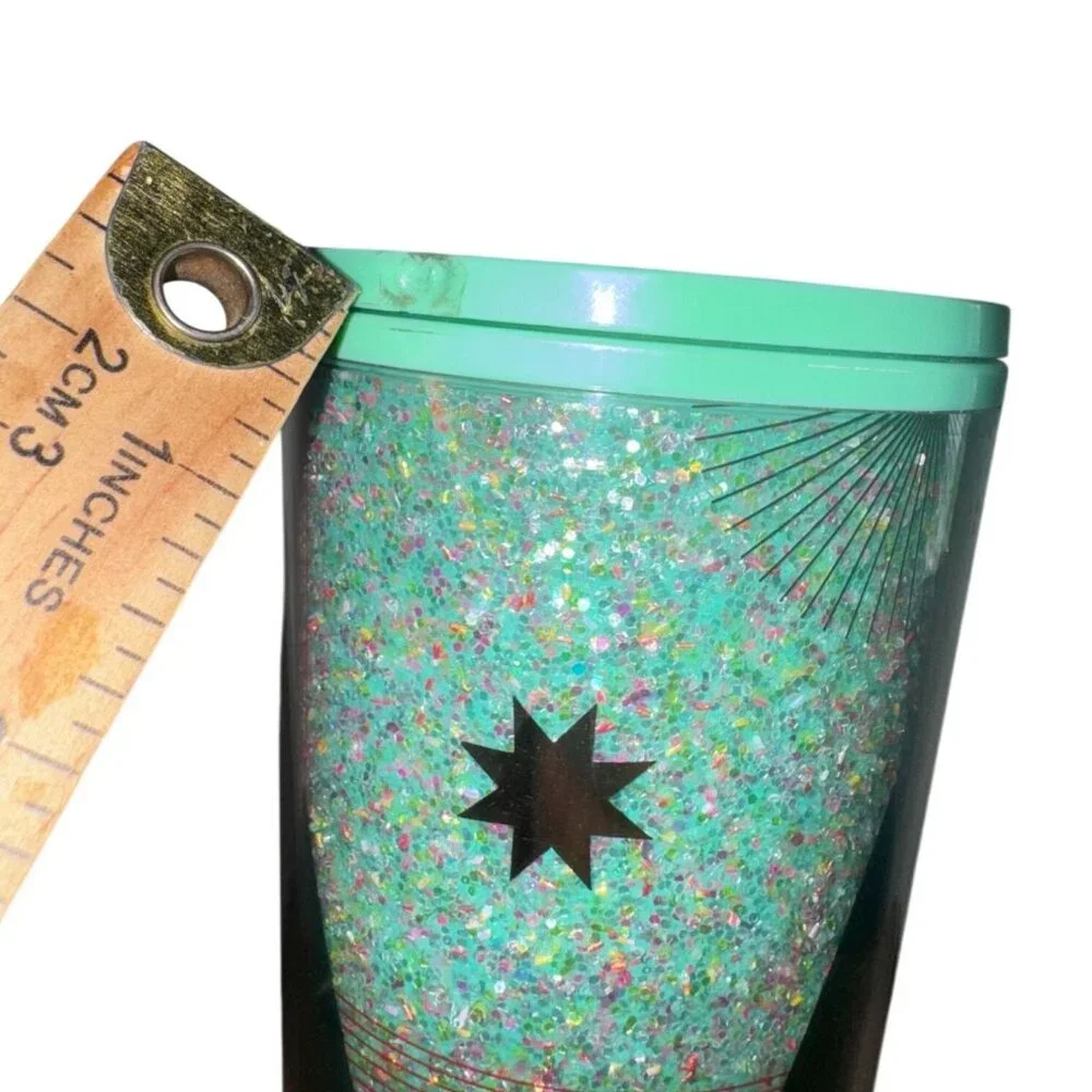 Starbucks 24 Oz Glitter Cold Cup Tumbler Green Lid With Holiday Design Made In C